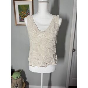 Blue Rain Off-White Crocheted Knit Tank‎ Top Women's XL Beach Nautical